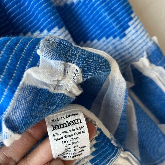 Lemlem Blue Striped Aztec Print Boho Ruffled Summer Beach Mini Skirt Size Large - Picture 6 of 6